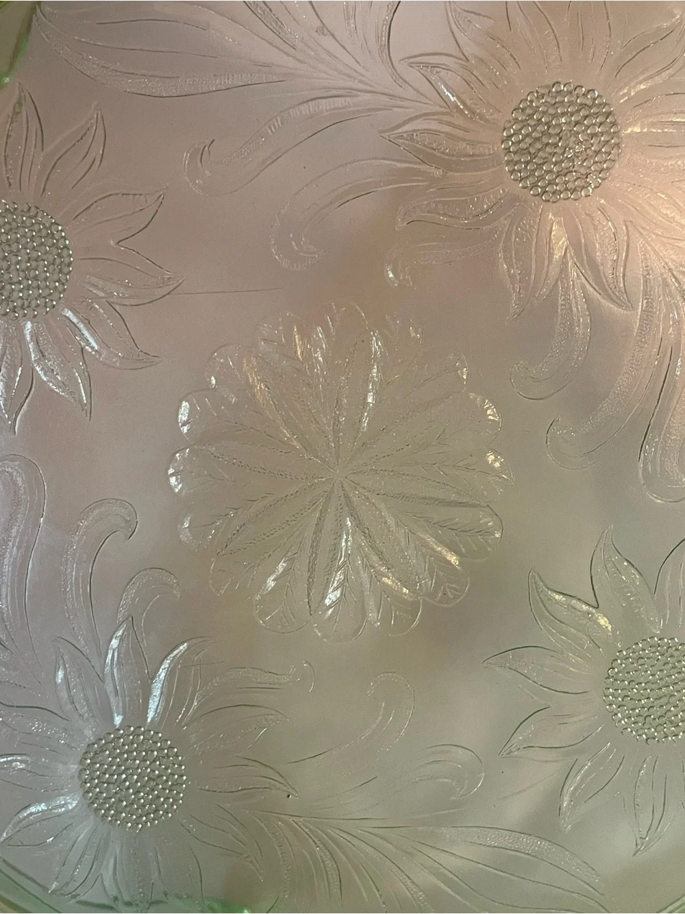 Vintage Jeannette Uranium Glass Cake Plate Sunflower Pattern Depression Glass